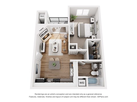 Floor plan for 1 bed, 1 bath